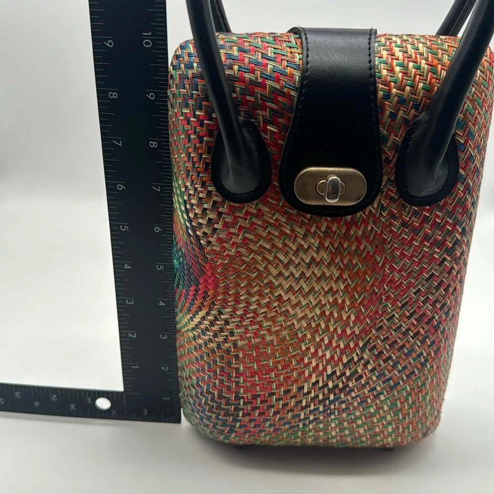 Vintage 70s Red Natural Straw Palm Leaf Rattan Rare Colorful Handbag Purse Bag - Picture 12 of 15